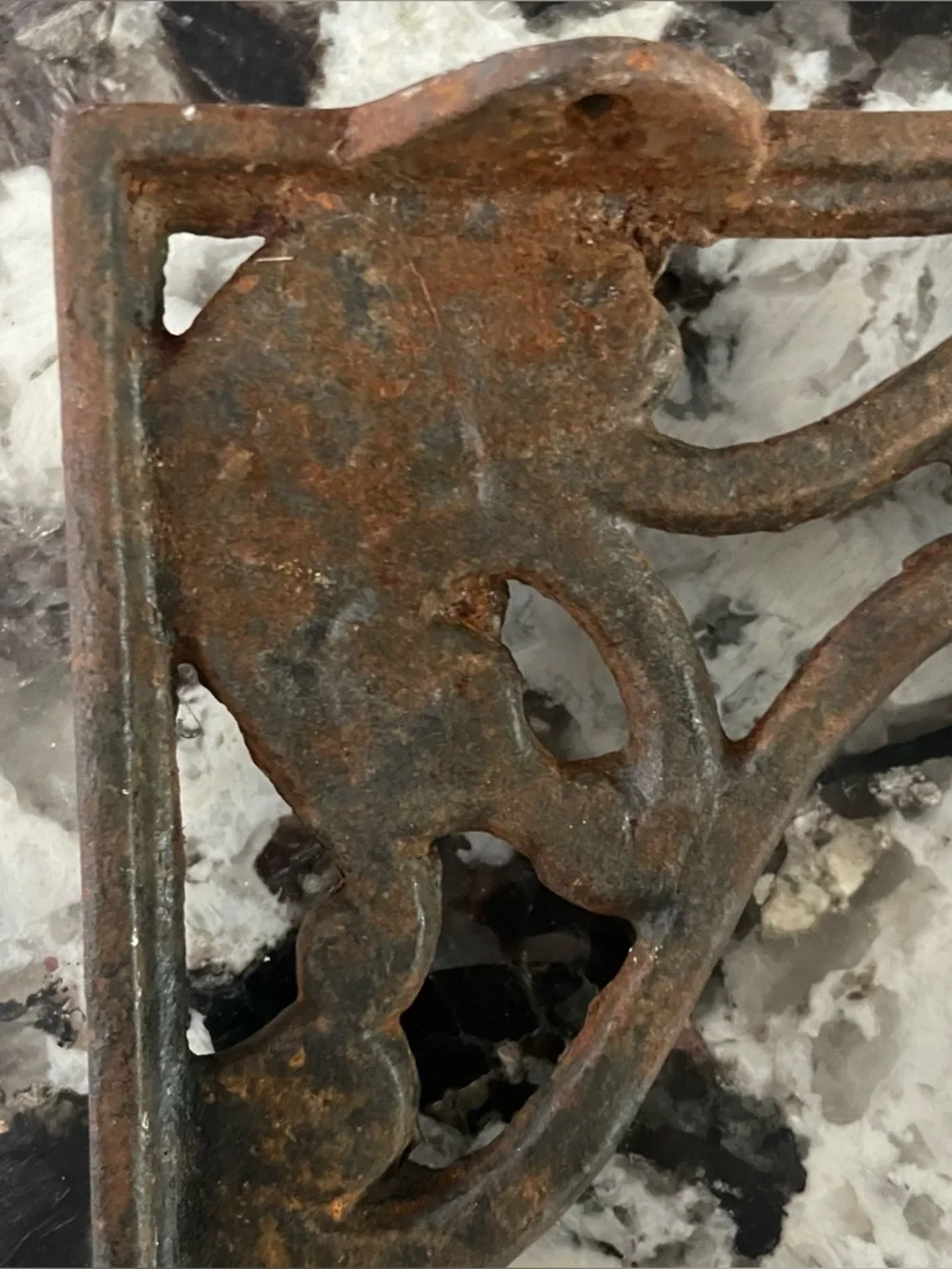 Rustic Brown Cast Iron Decorative Wall Shelf Bracket Pair 8” x 7”, Vintage